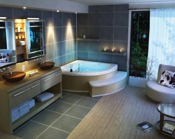 модерна баня с ъглова вана